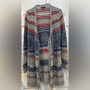 Women's Fringe Trimmed Patriotic Cardigan Sweater Size S Southwestern Festive